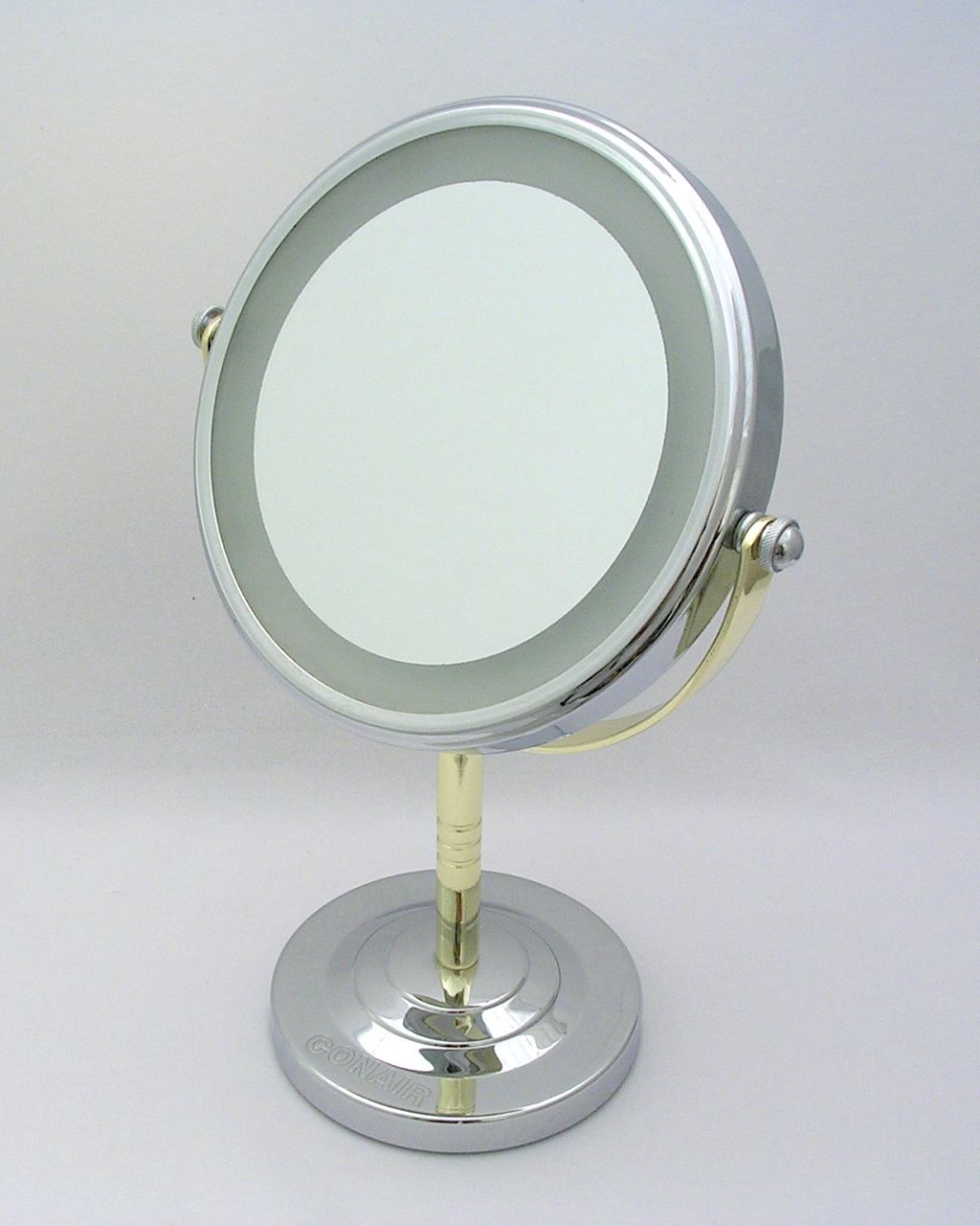 Conair Halo Lighted Pedestal Makeup Mirror 3x Mag Brass Chrome Picture 1 Of 6