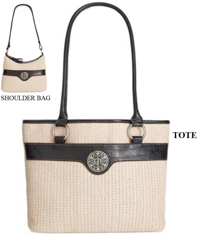 Giani Bernini Filigree Straw Tote Handbag In Natural And Black Picture 1 Of 2