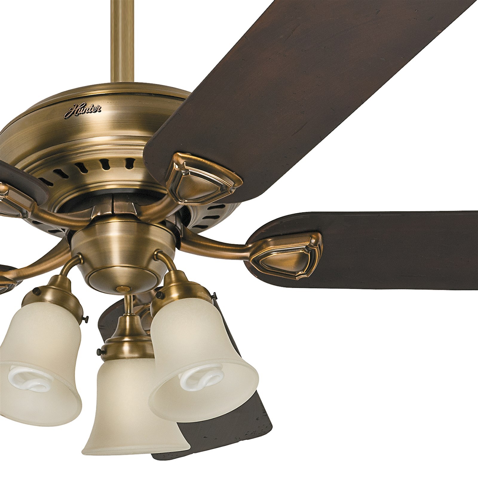 Hunter 46 Antique Brass Ceiling Fan W Light Kit Glass Shades Picture 1 Of 6