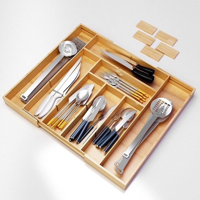 Andrew James Expandable Bamboo Wooden Cutlery Tray Kitchen Organiser Kitchen Drawer Organizer Expendable Bamboo Tray With Adjule Dividers