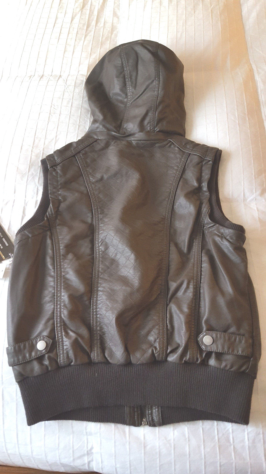 Ymi Faux Leather Fur Hooded Vest Sz Large Brown Brand New T