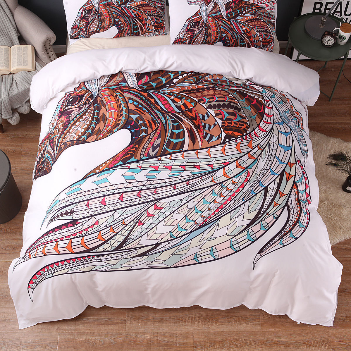 3d Bedding Set Boho India Horse Animal Print Duvet Cover Mandala Picture 1 Of 6