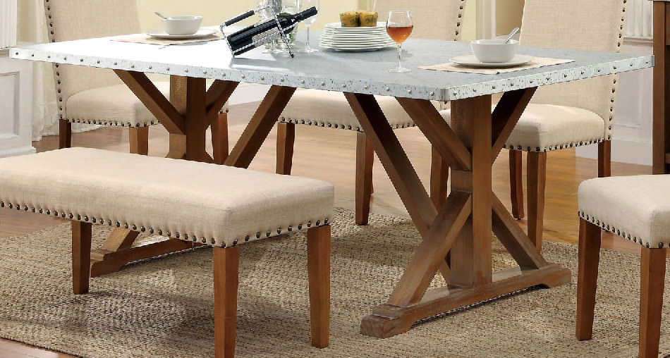 Furniture Of America Walsh Natural Tone Dining Table With Galvanized Picture 1 Of 2