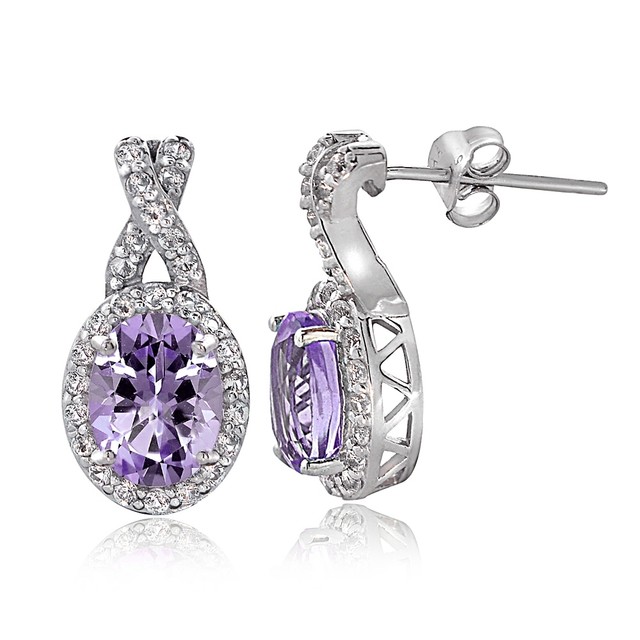 Sterling Silver 3ct Amethyst White Topaz X And Oval Drop Earrings Sterling Silver 3ct Amethyst White Topaz X And Oval Drop Earrings