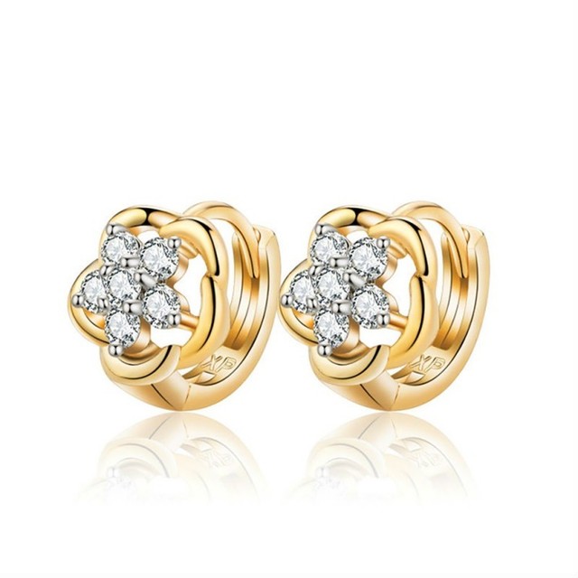 Pair Of Children Earrings Baby Golden Fine Gold Flowers Creole Pair Of Children Earrings Baby Golden Fine Gold Flowers Creole Rhinestone