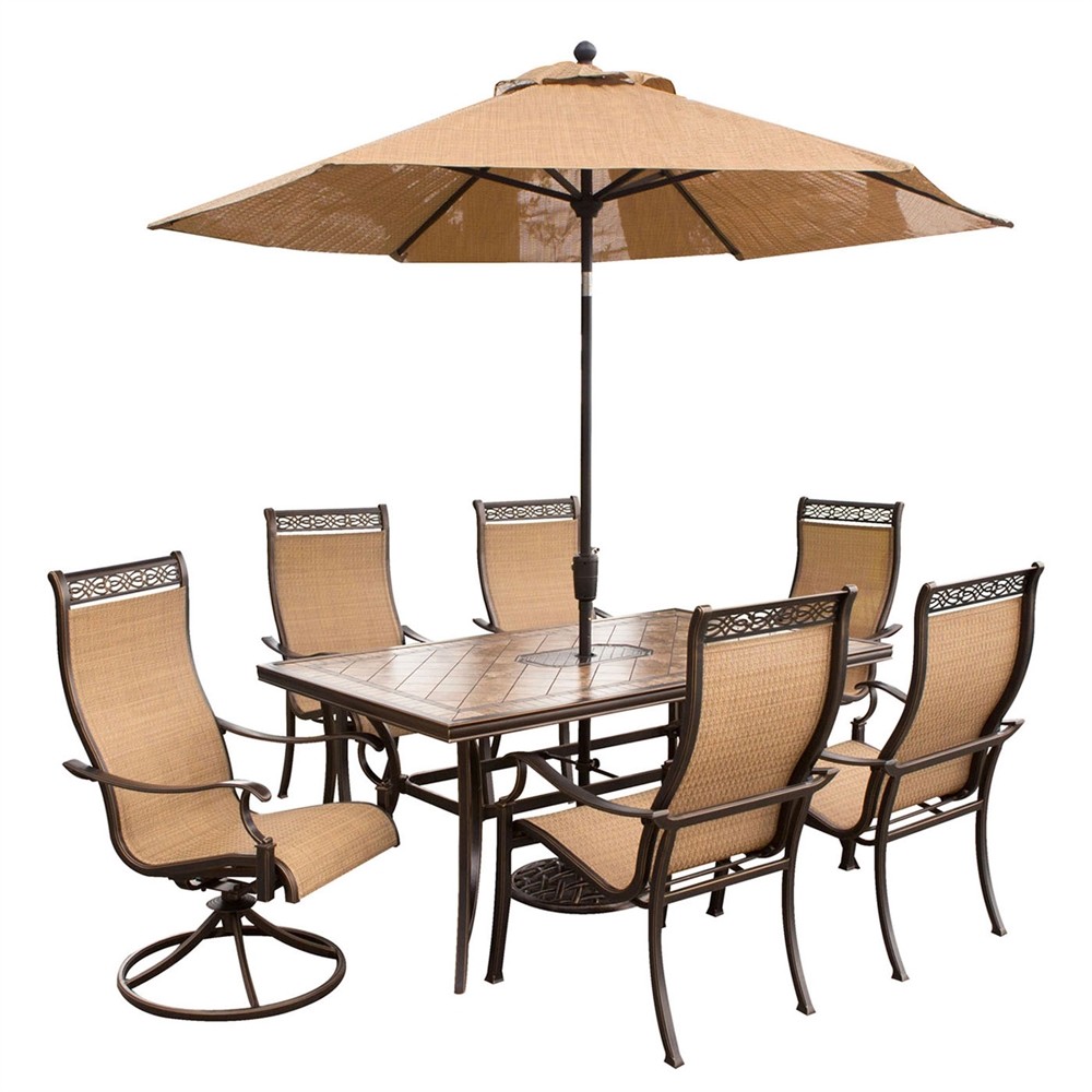 Hanover Outdoor Furniture Monaco 7 Pc Dining Set With Umbrella Two Picture 1 Of