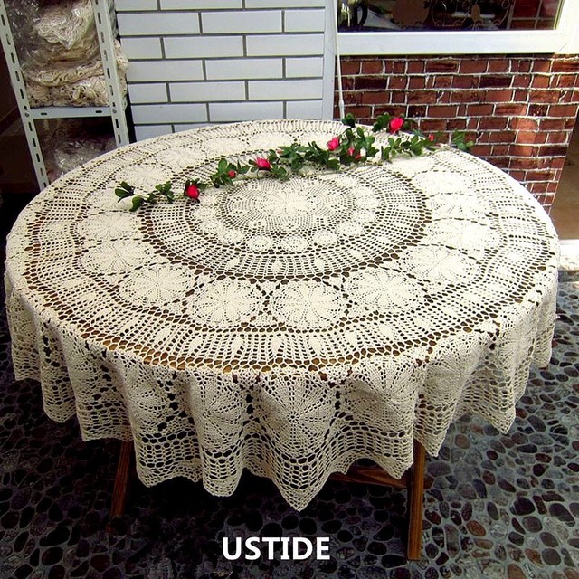 Ustide 70 Inch Round Tablecloth Handmade Crochet Cotton Tablecloths Ustide 70 Inch Round Tablecloth Handmade Crochet Cotton Tablecloths Beige