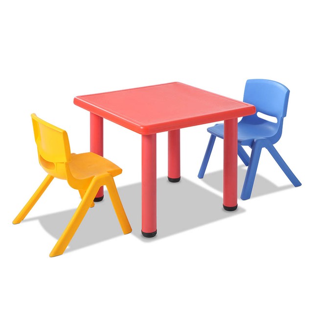 Kids Table And 2 Chairs Set Children Plastic Furniture Play Outdoor 3 Pcs Kids Table And Chairs Playset Red