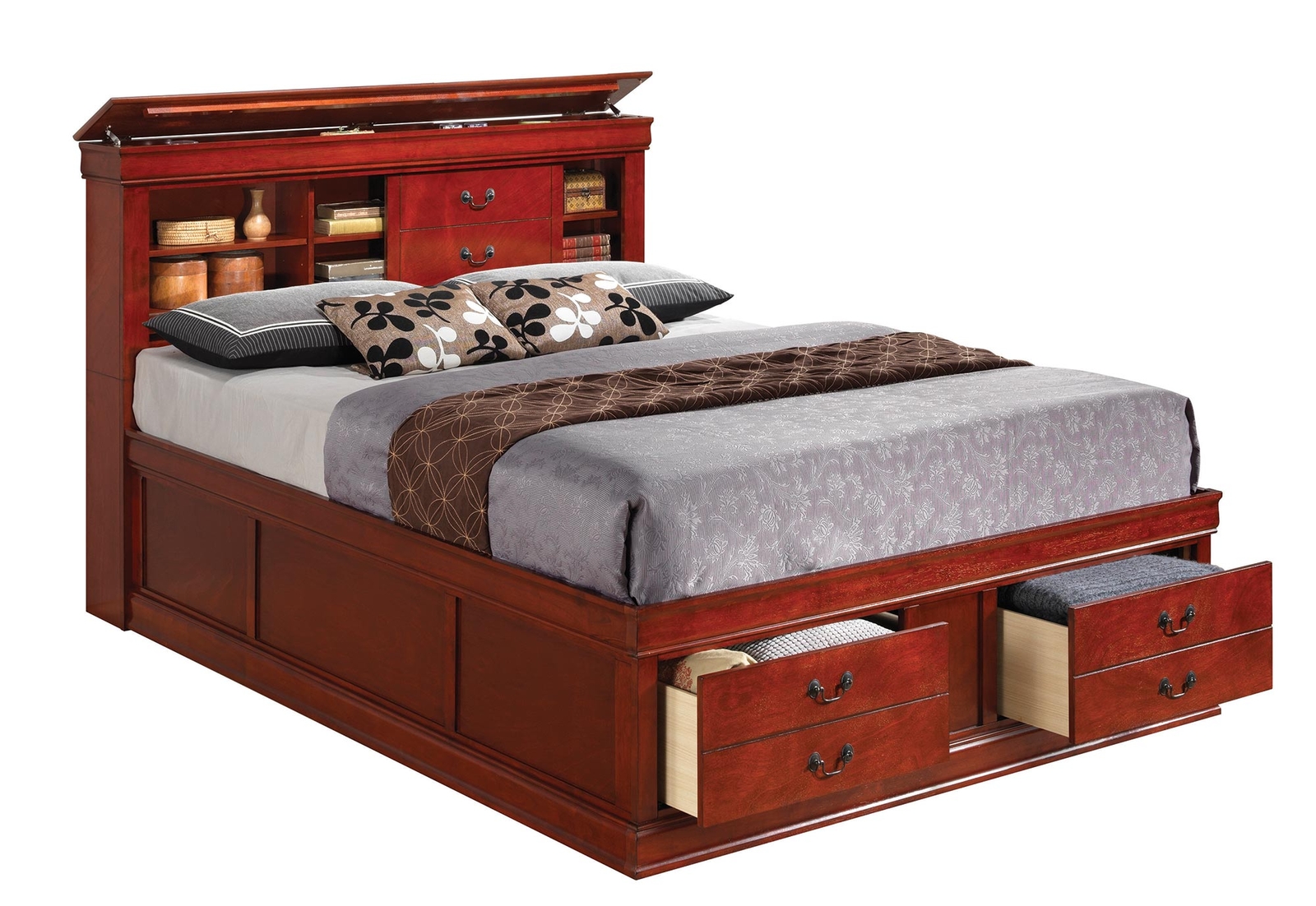 Coaster 200439q Louis Philippe Queen Size Storage Bed In Cherry Picture 1 Of