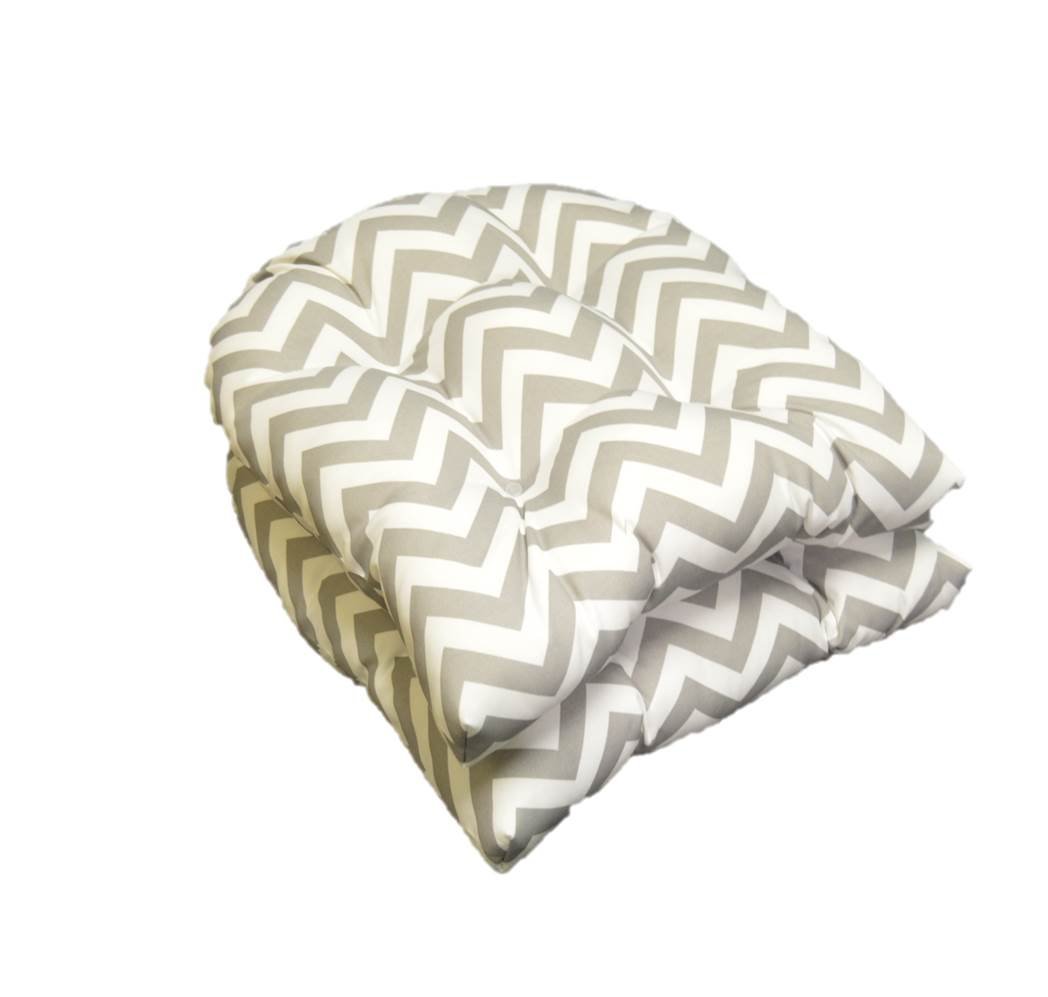 Set Of 2 Gray Grey White Chevron Tufted Wicker Chair Cushion Indoor Picture 1 Of
