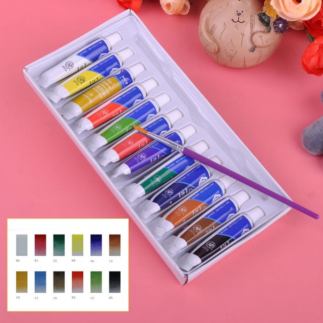 12 Color 5ml Draw Painting Watercolor With Paint Brush Set New 12 Color 5ml Draw Painting Watercolor With Paint Brush Set Artist Art