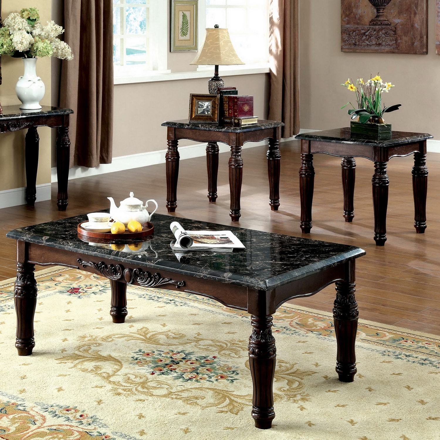 Furniture Of America Saxton 3 Piece Faux Marble Top Coffee End Furniture Of America Saxton 3 Piece Faux Marble Top Coffee End Table Set