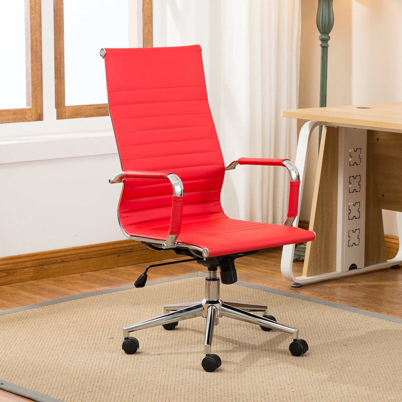 Belleze Modern High Back Ribbed Upholstered Conference Office Chair Picture 1 Of 8