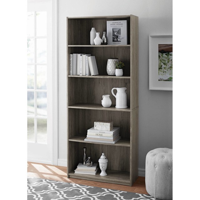 Mainstays Oak Bookcase 5 Shelf Adjule Wood Bookshelf Home Office Solid Wood Bookshelf Storage Furniture Oak 5 Shelf Bookcase Adjule Shelves