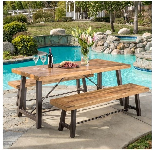 Outdoor Picnic Table Dining Set Patio Furniture With Bench Acacia Outdoor Picnic Table Dining Set Patio Furniture With Bench Acacia Wood 3 Piece