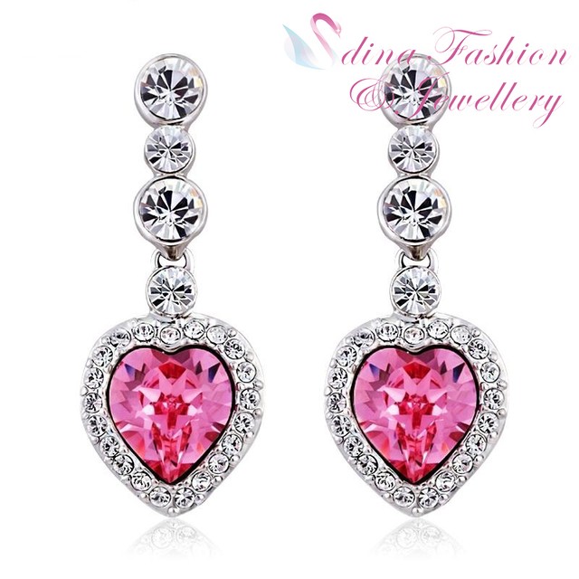 18k White Gold Plated Made With Swarovski Crystal Stunning Pink 18k White Gold Plated Made With Swarovski Crystal Stunning Pink Heart Earrings