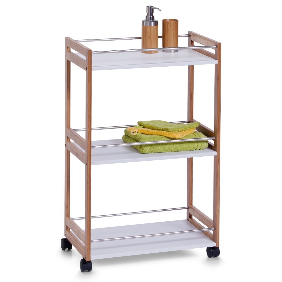 Zeller 18633 Bathroom Cabinet On Wheels Bamboo Medium Density Picture 1 Of 2