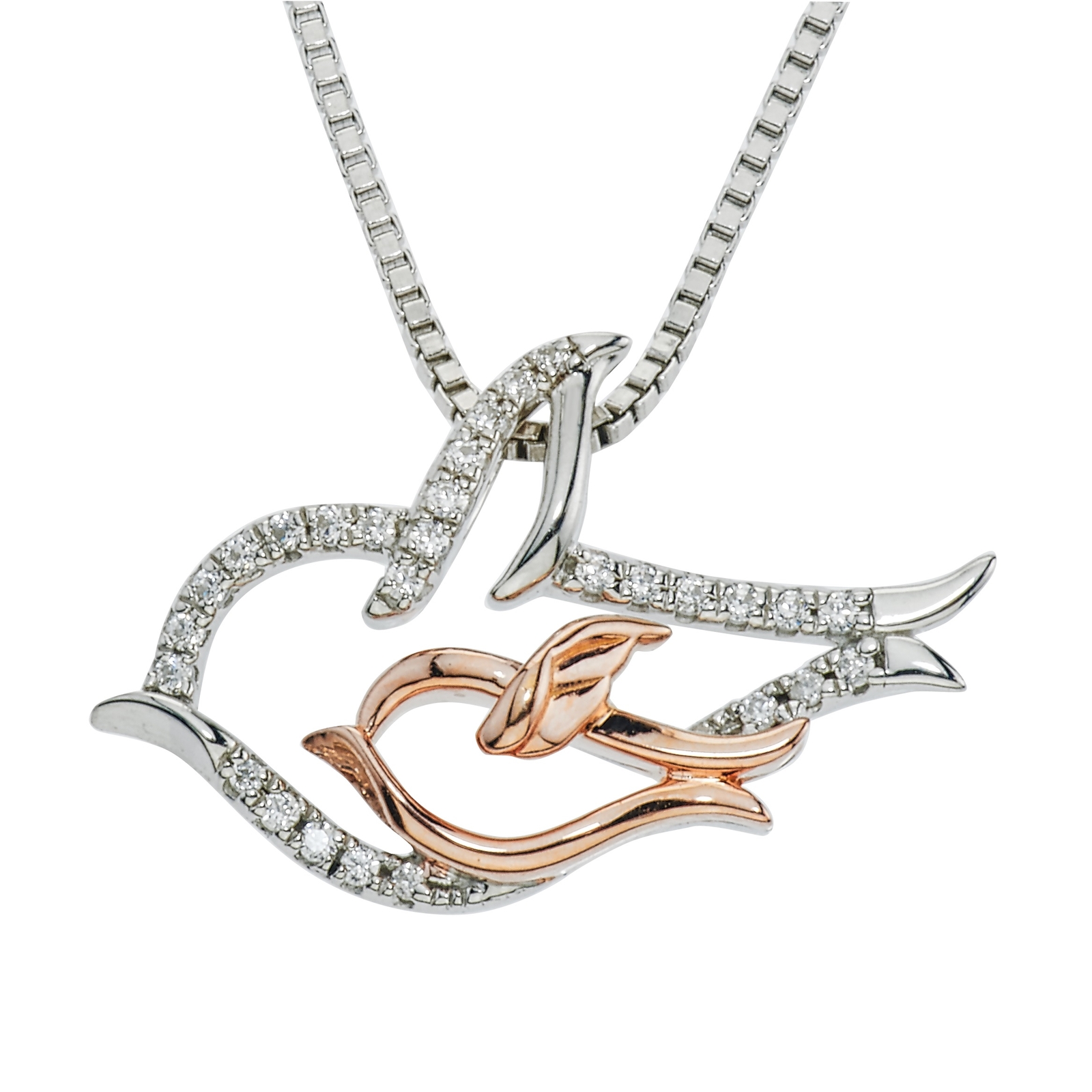 10k Two Tone Gold 1 10ct Tdw Diamond Pigeon Mom And Child Necklace Picture 1 Of 3