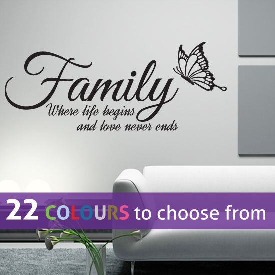 family where life begins and love never ends quote wall art sticker