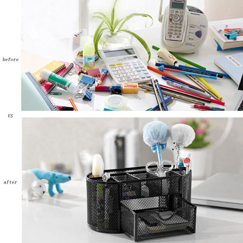 Desk Organizer Mesh Metal Desktop Office Pen Pencil Holder Storage Picture 1 Of 8
