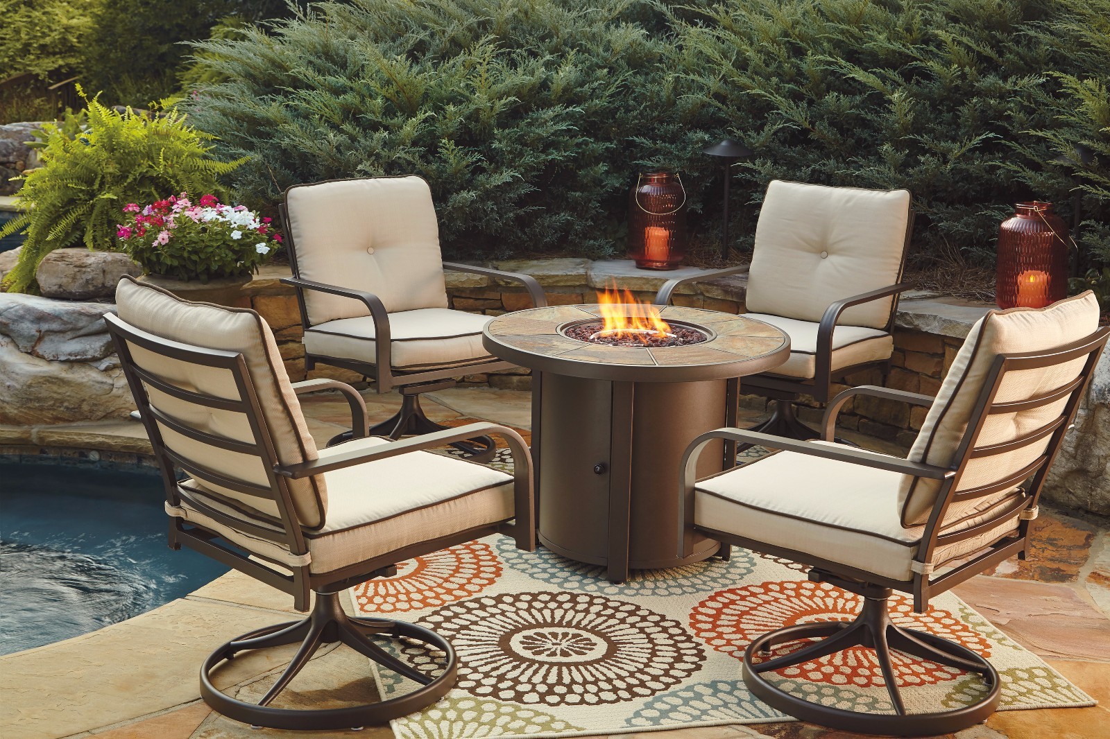 Ashley Furniture Predmore Round Fire Pit 4 Swivel Lounge Chairs Picture 1 Of 4
