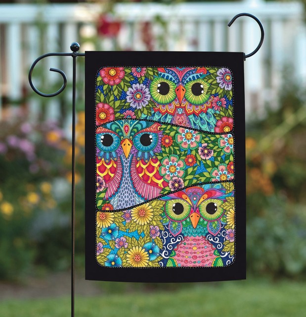 Toland Three Owls 12 5 X 18 Colorful Bird Flower Collage Garden Flag Toland Three Owls 12 5 X 18 Colorful Bird Flower Collage Garden Flag