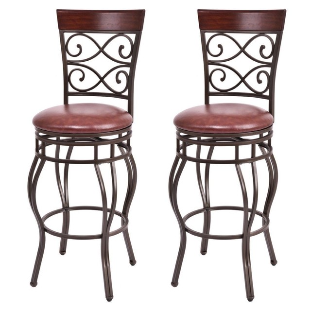 Set Of 2 Swivel Bar Stools Brown Padded High Chair Retro Kitchen Set Of 2 Swivel Bar Stools Brown Padded High Chair Retro Kitchen Furniture Iron
