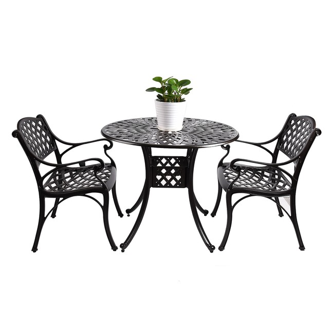 Outdoor 3 Pcs Bistro Set Cast Aluminum Dining Table Chair Patio 3 Pcs Patio Bistro Set Cast Aluminum Table Chair Combo Outdoor Garden Furniture