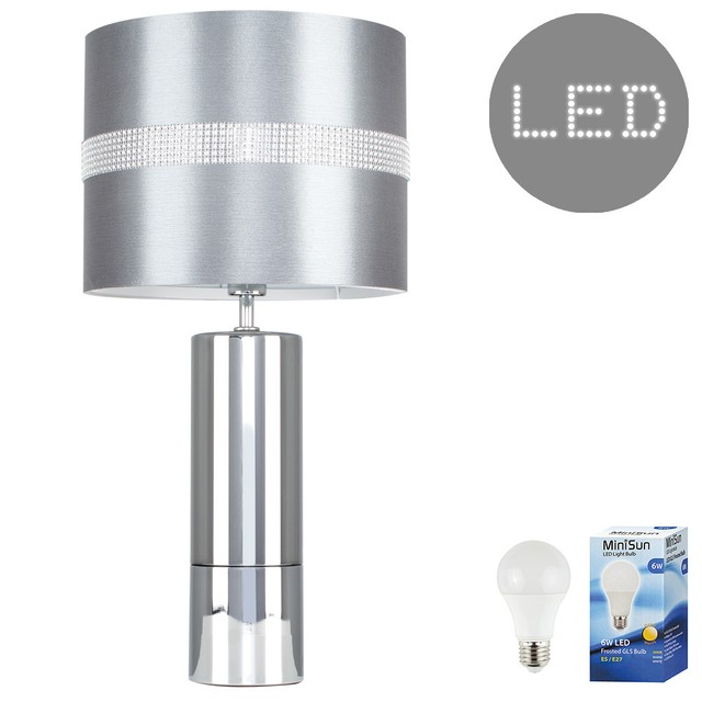 Modern Chrome Glass Cylinder Table Lamp Reading Light Cotton Shades Picture 2 Of 7