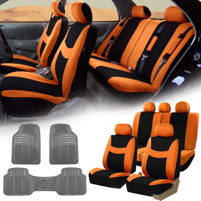 Orange Black Car Seat Covers Full Set For Auto W 5 Headrests Rubber Orange Black Car Seat Covers Full Set For Auto W 5 Headrests Rubber Floor Mat