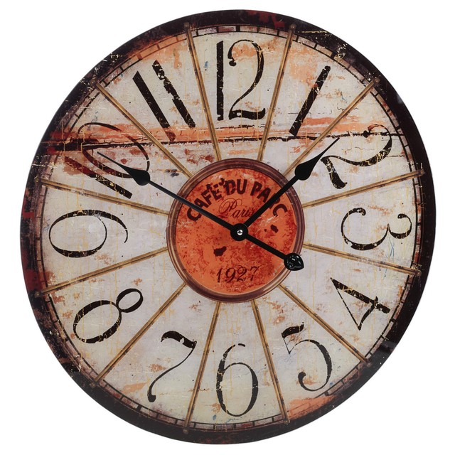 57cm Large Round Glass Shabby Wall Clock Vintage Retro Antique Picture 3 Of 4