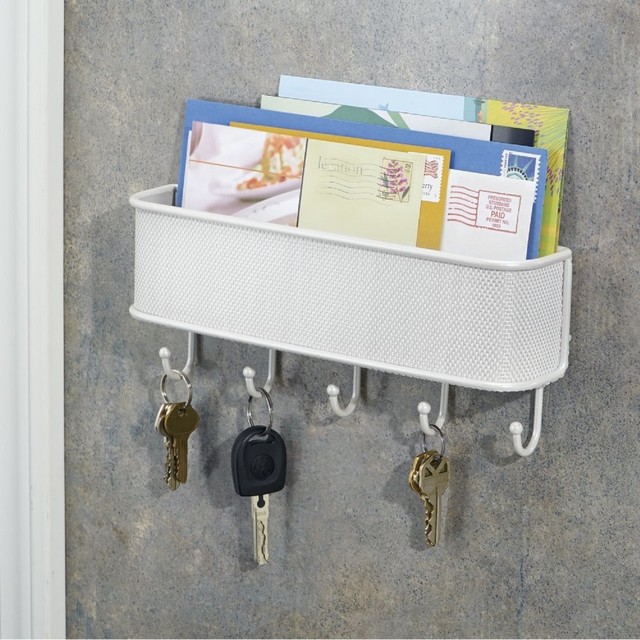 Mdesign Letter Basket And Key Holder For Proper Storage Of Notes Key Holder Wall Mount Keys Hanger Letter Basket White