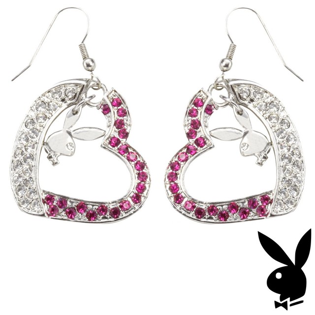 Easter Gift Earrings Silver Swarovski Crystal Pink Heart Earrings Bunny Heart Charms Dangle Pink Swarovski Crystals Mothers Day
