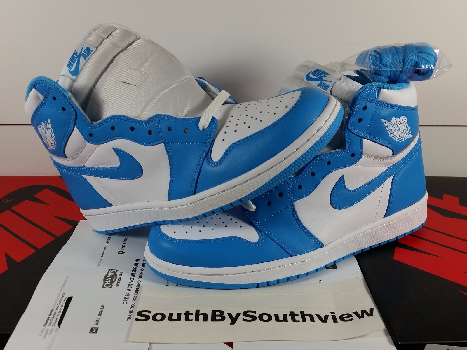 Nike Air Jordan 1 UNC Powder Blue w Receipt Retro I High OG Carolina 555088-117 Nike Air Jordan 1 UNC Powder Blue w Receipt Retro I High OG Carolina 555088-117