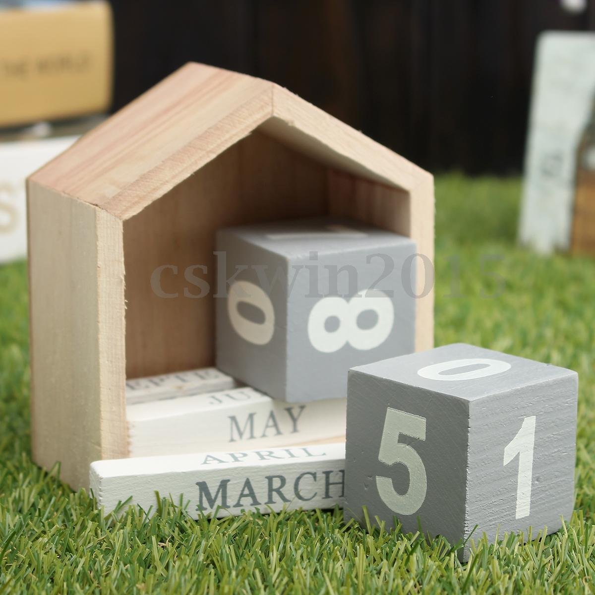 Retro Wooden Perpetual Calendar Wood Block Home Desk Office Decor Picture 1 Of 10