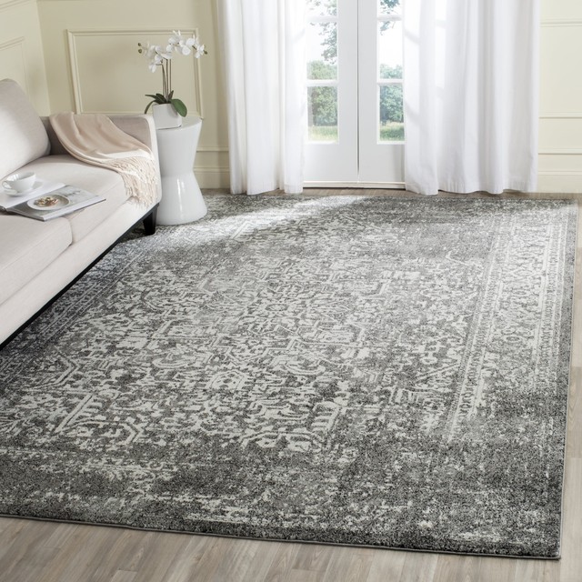 Safavieh Evoke Collection Evk256d Vintage Oriental Grey And Ivory Safavieh Evoke Vintage Oriental Grey Ivory Distressed Rug 8 X 10