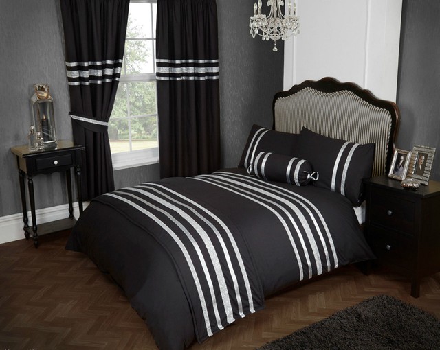 Emperor Duvet Cover Set Glitz Black Silver Trim 200 Thread Count 100 Glitz Glamour 100 Cotton Black Silver Trim Emperor Size Bling Duvet Cover Set
