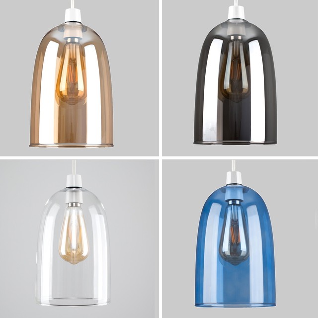 Modern Glass Dome Shape Easy Fit Pendant Light Shade 4 Colour Stylish Non Electric Glass Pendant Shade Home Lighting Led Filament Light Bulb