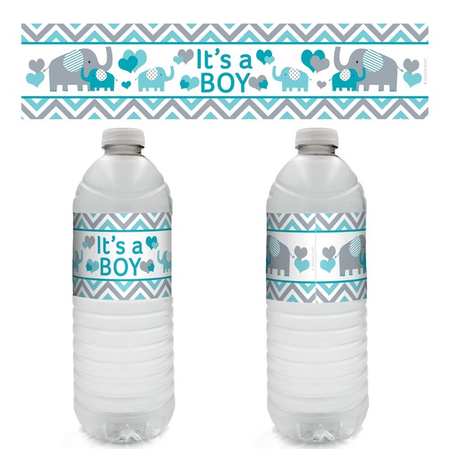 Teal Blue Gray Elephant Boy Baby Shower Water Bottle Sticker Labels Teal Blue And Gray Elephant It S A Boy Baby Shower Water Bottle Labels 20