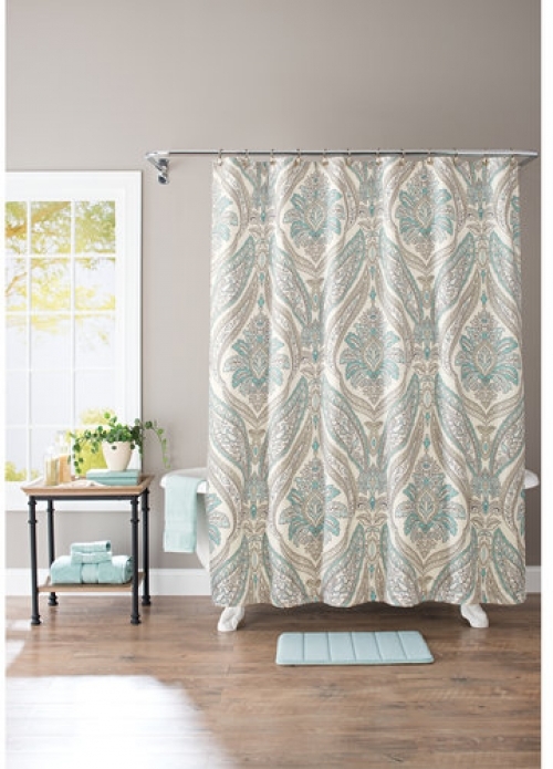 Better Homes And Gardens Damask Aqua Paisley 13 Piece Shower Curtain Picture 1 Of