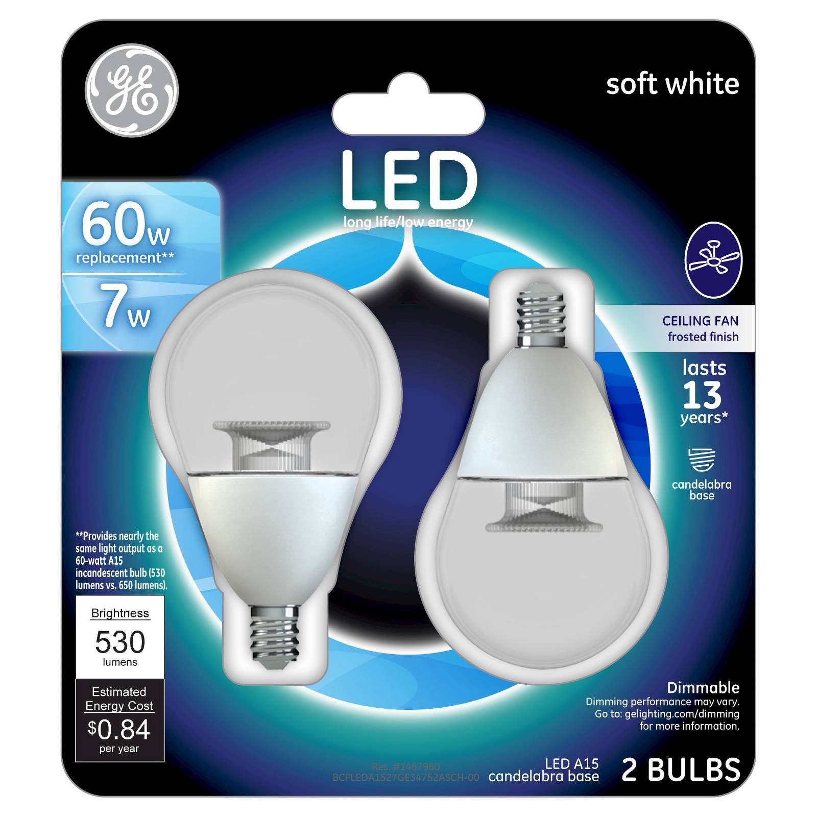 Ge Led 60watt A15 Cac Ceiling Fan Light Bulb 2pk Soft White Picture 1 Of 3