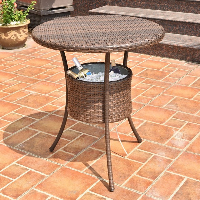 31 5 Outdoor Patio Rattan Cooler Bar Table Ice Bucket Storing 31 5 Patio Rattan Cooler Bbq Party Bar Table Ice Bucket Storing Drinks Vacation