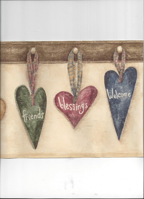 WALLPAPER BORDER COUNTRY RUSTIC HEARTS ON PEGS WELCOME LOVE BLESSINGS PRIMITIVE WALLPAPER BORDER COUNTRY RUSTIC HEARTS ON PEGS WELCOME LOVE BLESSINGS PRIMITIVE