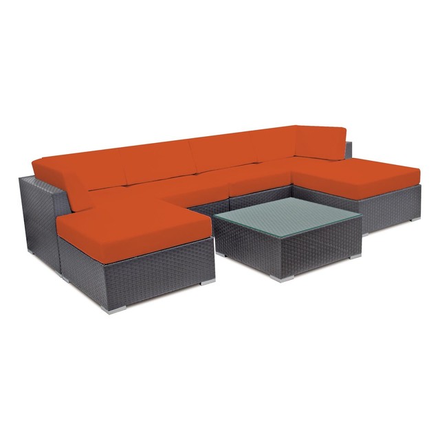 7pcs Outdoor Patio Furniture Sectional Rattan Wicker Sofa Couch Set Outdoor Wicker Sectional Sofa Set Patio Couch Rattan Sun Lounge W Ottoman Table