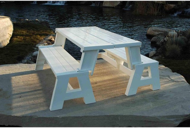 Outdoor Backyard Garden Patio Furniture Convertible Bench Picnic Convert A Bench Picnic Table Outdoor Seat Patio Backyard Camp Garden White New