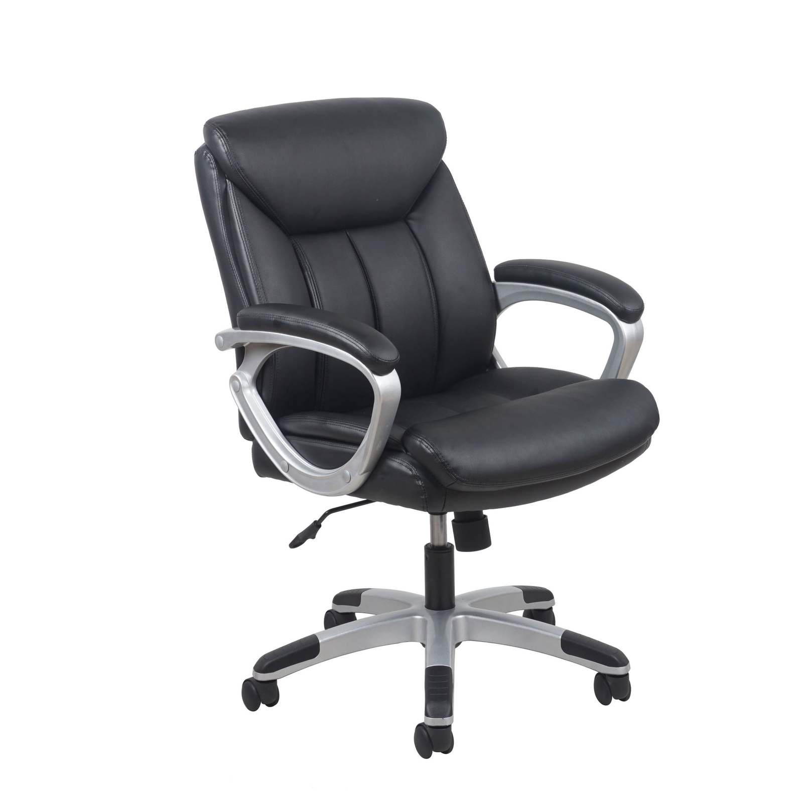 Essentials By Ofm Leather Executive Office Chair With Arms Black Essentials By Ofm Leather Executive Office Chair With Arms Black Silver