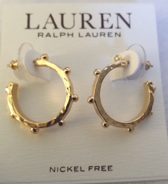 Ralph Lauren Goldtone Bali Medium Studded Hoop Earrings Lnp00404g750 Lauren Ralph Gold Tone Hoop Pierced Earrings Post