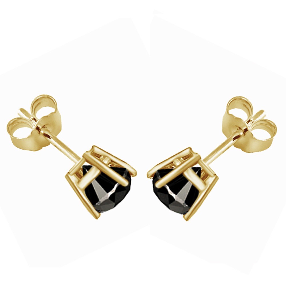 0 50 Carat Black Diamond Aaa Quality 14k Yellow Gold Single Stud Men Picture 1 Of 6