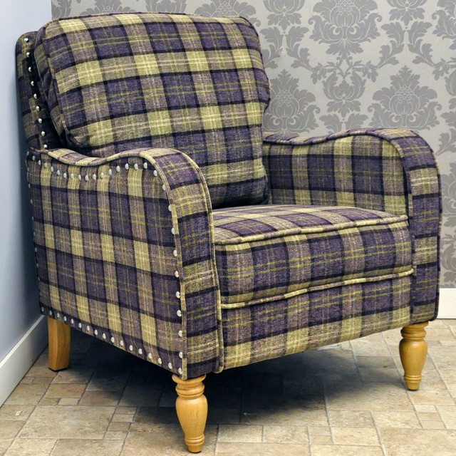 Luxury Purple Green Check Tartan Fabric Arm Chair Sofa Armchair Ebay Luxury Fabric Armchair Purple Green Check Stud Edging Tartan