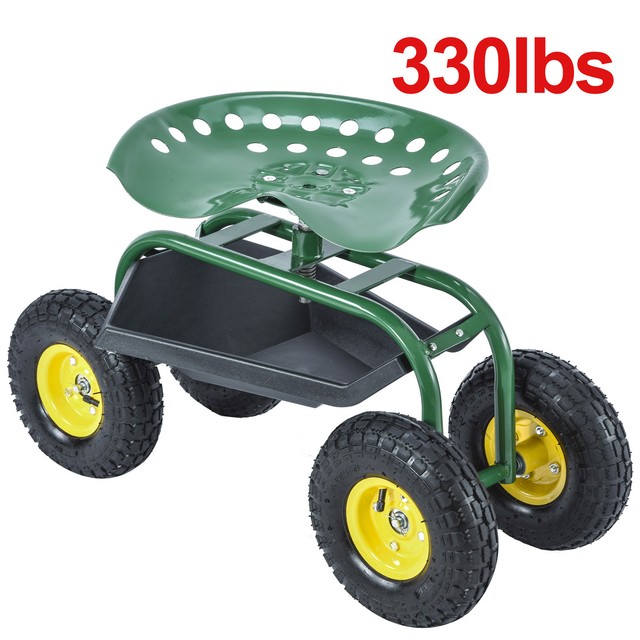 Green Rolling Garden Cart Work Seat With Heavy Duty Tool Tray Green Rolling Garden Cart Work Seat With Heavy Duty Tool Tray Planting Gardening